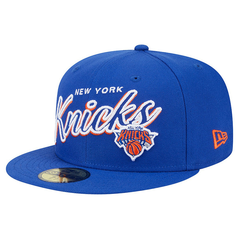 Blue New York Knicks Sport Night Script Sided 59FIFTY Fitted Hat | NBA