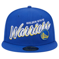 Royal Golden State Warriors Sport Night Script Sided 59FIFTY Fitted Hat sale | NBA