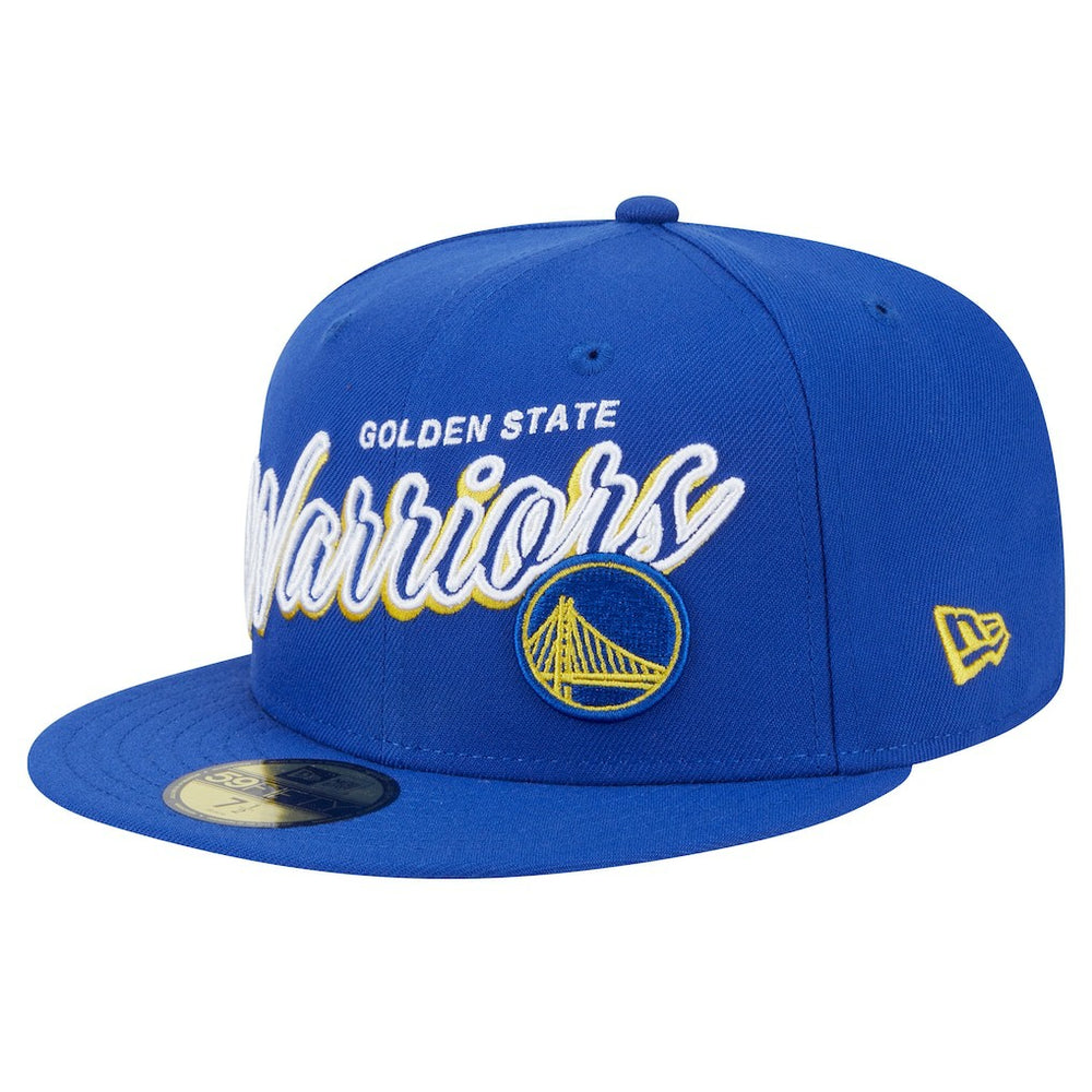 Royal Golden State Warriors Sport Night Script Sided 59FIFTY Fitted Hat sale | NBA