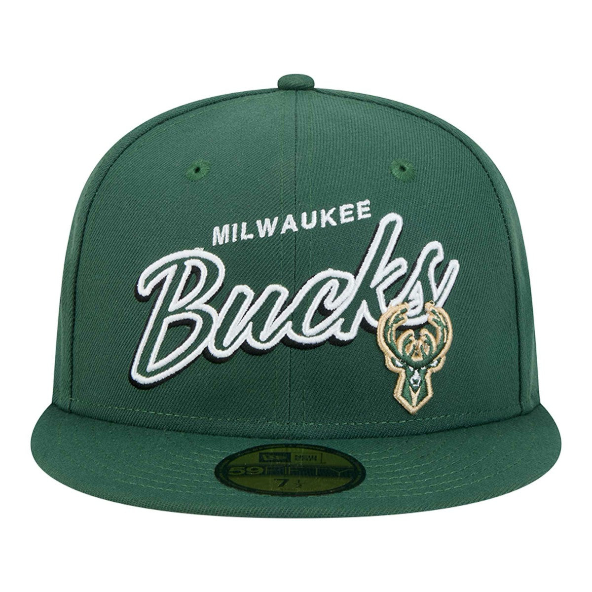 Hunter Green Milwaukee Bucks Sport Night Script Sided 59FIFTY Fitted Hat | NBA