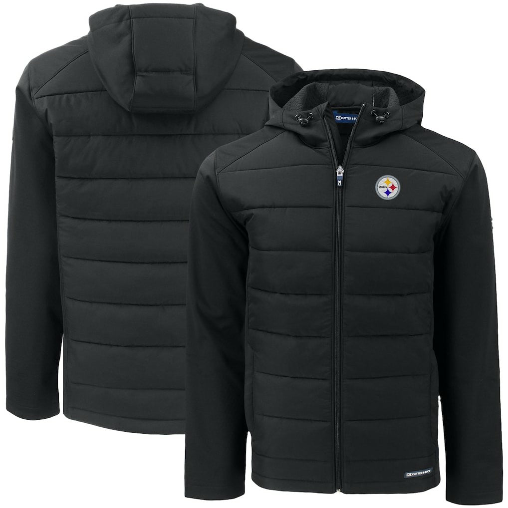 Pittsburgh Steelers Cutter & Buck Big & Tall Evoke Hybrid Eco Softshell Recycled Full-Zip Hooded Jacket | NFL New