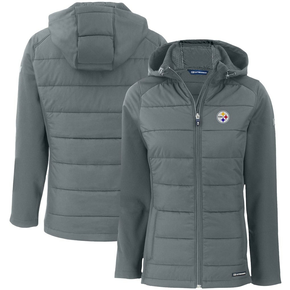 Pittsburgh Steelers Cutter & Buck Women's Evoke PrimaLoft Hybrid Eco Softshell Recycled Full-Zip Hooded Jacket | NFL Outlet