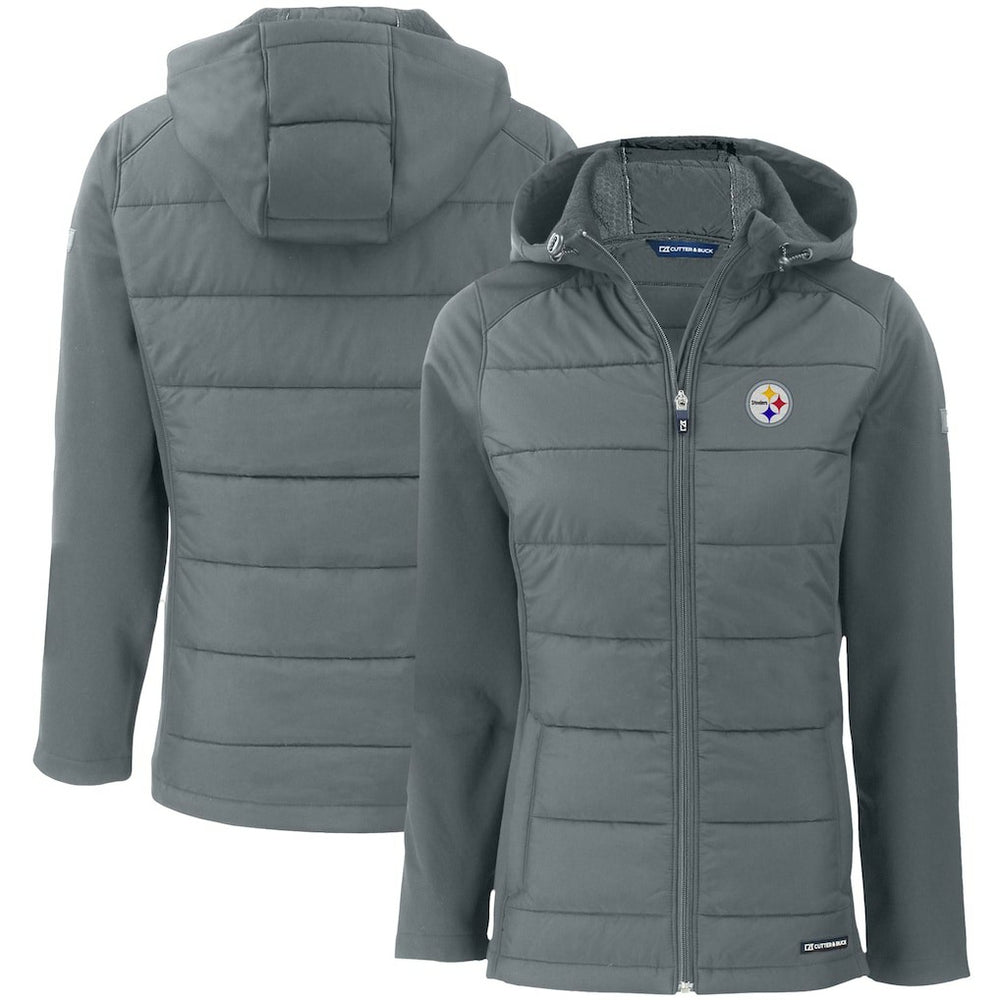 Pittsburgh Steelers Cutter & Buck Women's Evoke PrimaLoft Hybrid Eco Softshell Recycled Full-Zip Hooded Jacket | NFL Outlet