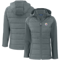 Pittsburgh Steelers Cutter & Buck Women's Evoke PrimaLoft Hybrid Eco Softshell Recycled Full-Zip Hooded Jacket | NFL Outlet