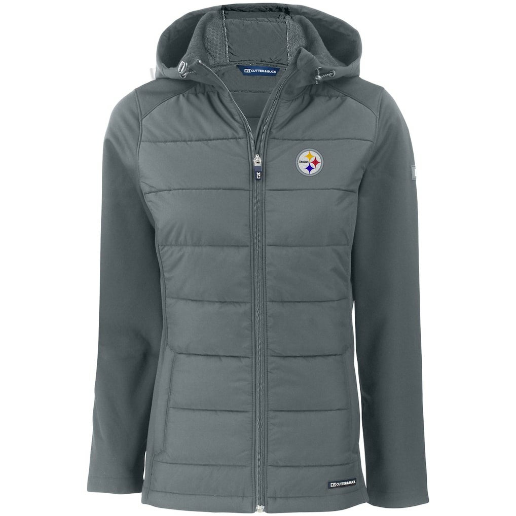 Pittsburgh Steelers Cutter & Buck Women's Evoke PrimaLoft Hybrid Eco Softshell Recycled Full-Zip Hooded Jacket | NFL Outlet