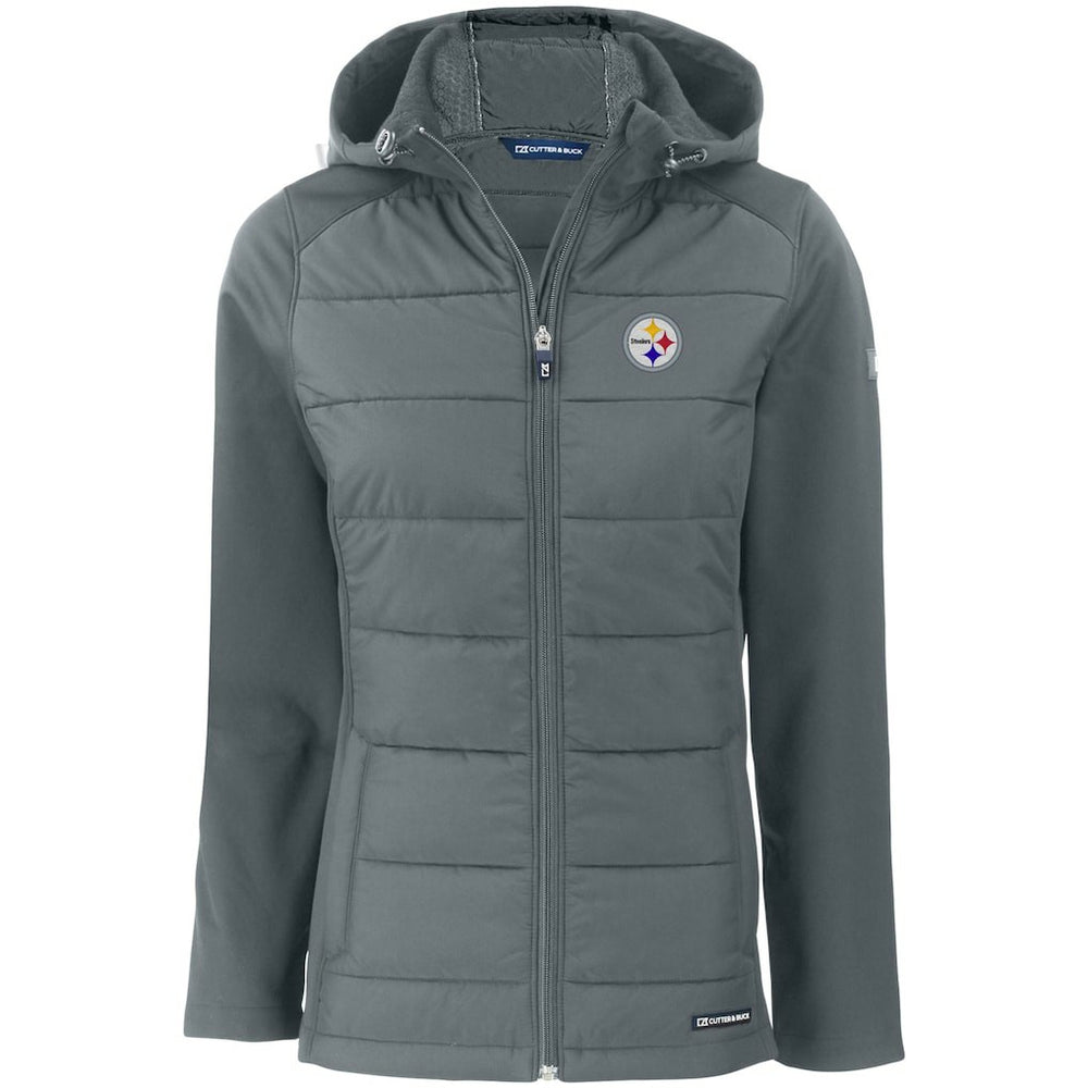 Pittsburgh Steelers Cutter & Buck Women's Evoke PrimaLoft Hybrid Eco Softshell Recycled Full-Zip Hooded Jacket | NFL Outlet