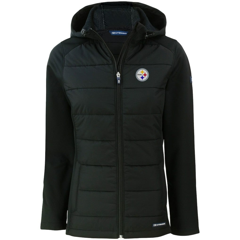 Pittsburgh Steelers Cutter & Buck Women's Evoke PrimaLoft Hybrid Eco Softshell Recycled Full-Zip Hooded Jacket | NFL Sale