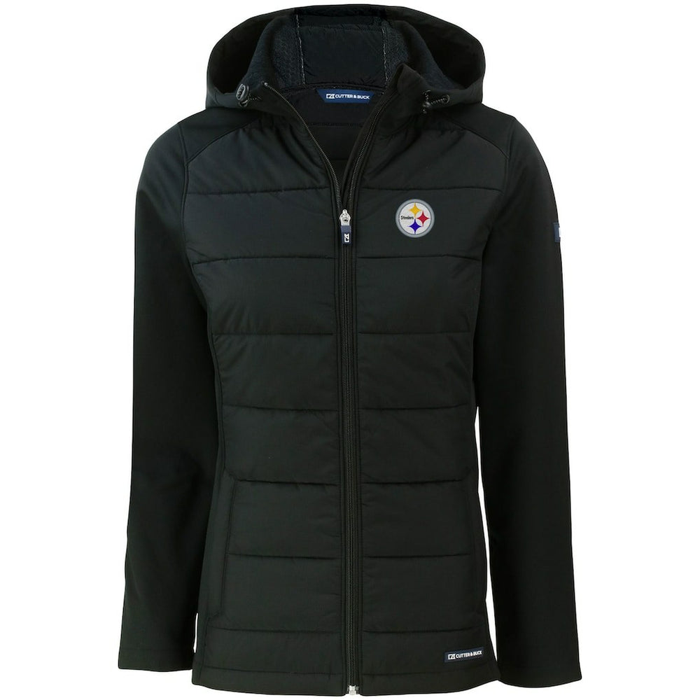Pittsburgh Steelers Cutter & Buck Women's Evoke PrimaLoft Hybrid Eco Softshell Recycled Full-Zip Hooded Jacket | NFL Sale