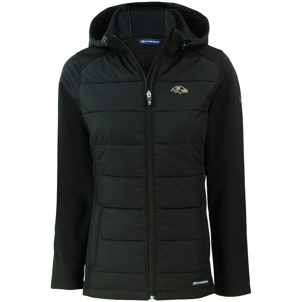 Baltimore Ravens Cutter & Buck Women's Evoke PrimaLoft Hybrid Eco Softshell Recycled Full-Zip Hooded Jacket | NFL Online