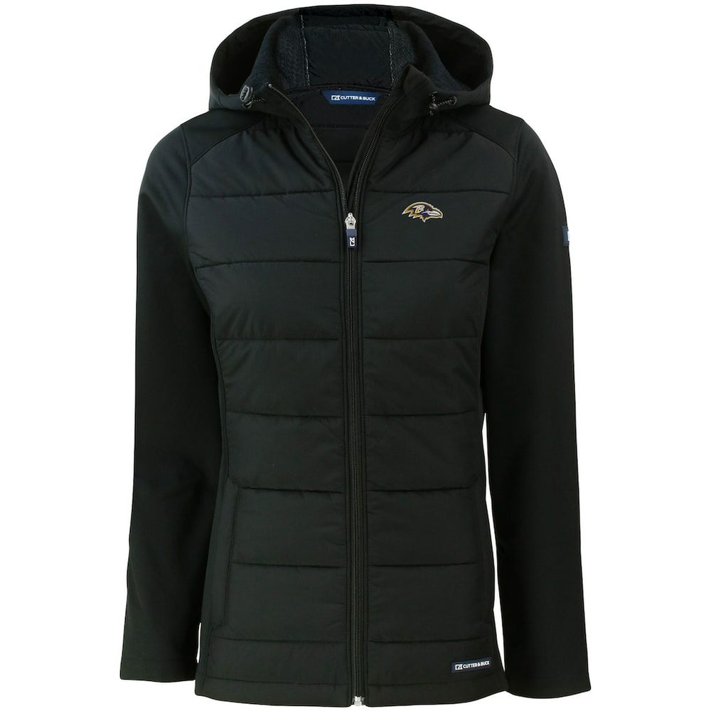 Baltimore Ravens Cutter & Buck Women's Evoke PrimaLoft Hybrid Eco Softshell Recycled Full-Zip Hooded Jacket | NFL Online