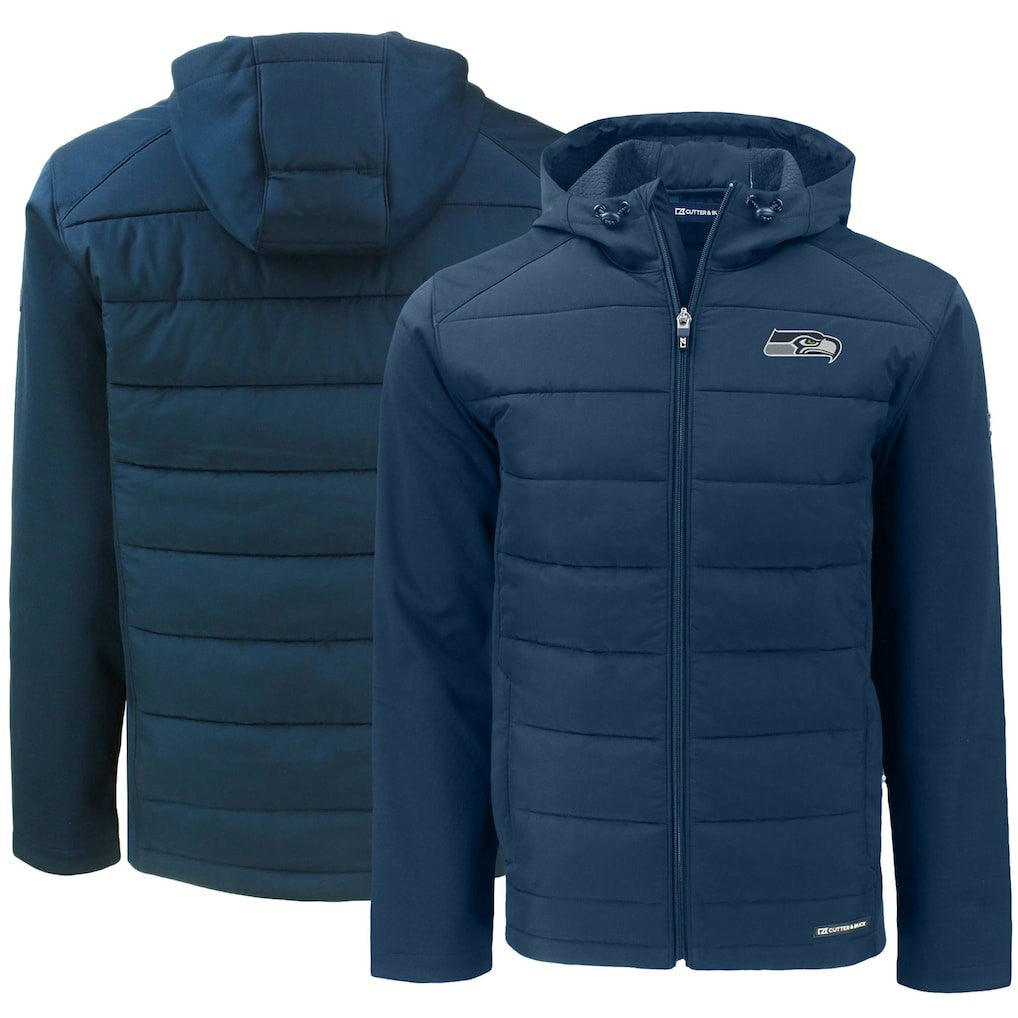 Seattle Seahawks Cutter & Buck Evoke PrimaLoft Hybrid Eco Softshell Recycled Full-Zip Hooded Jacket | NFL Discount