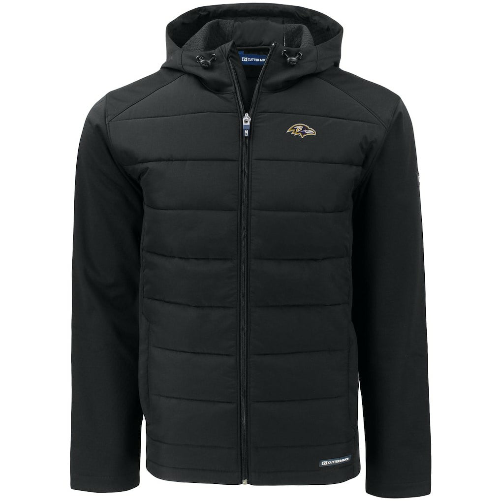Baltimore Ravens Cutter & Buck Evoke PrimaLoft Hybrid Eco Softshell Recycled Full-Zip Hooded Jacket | NFL US