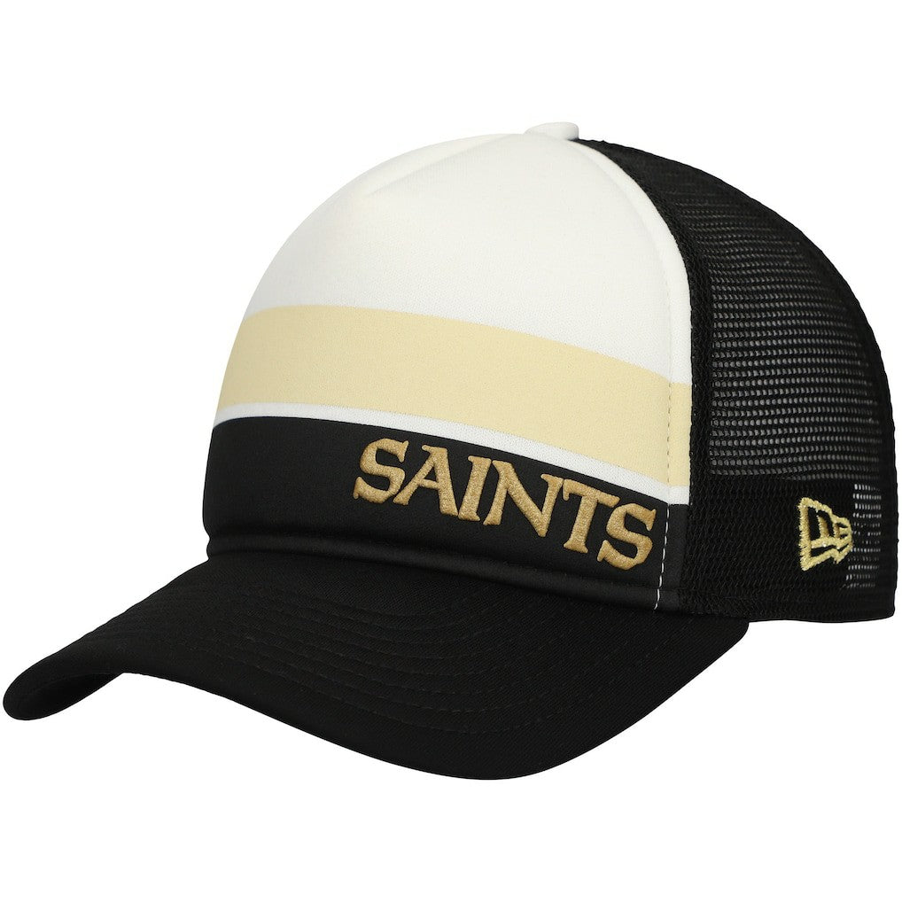 New Orleans Saints Youth Sport Night Color Block 9FORTY A-Frame Trucker Adjustable Hat | NFL Near me