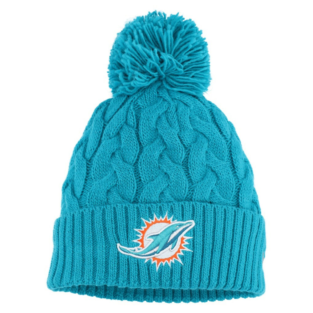 Miami Dolphins Girls Youth Cabled Cuffed Knit Hat with Pom | NFL Online