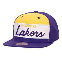 White/Purple Los Angeles Lakers Retro Sport Color Block Script Snapback Hat | NBA