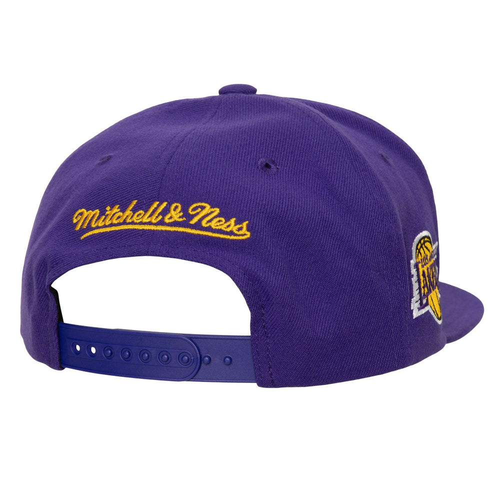 White/Purple Los Angeles Lakers Retro Sport Color Block Script Snapback Hat | NBA