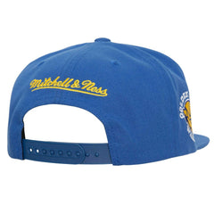 White/Royal Golden State Warriors Retro Sport Color Block Script Snapback Hat sale | NBA