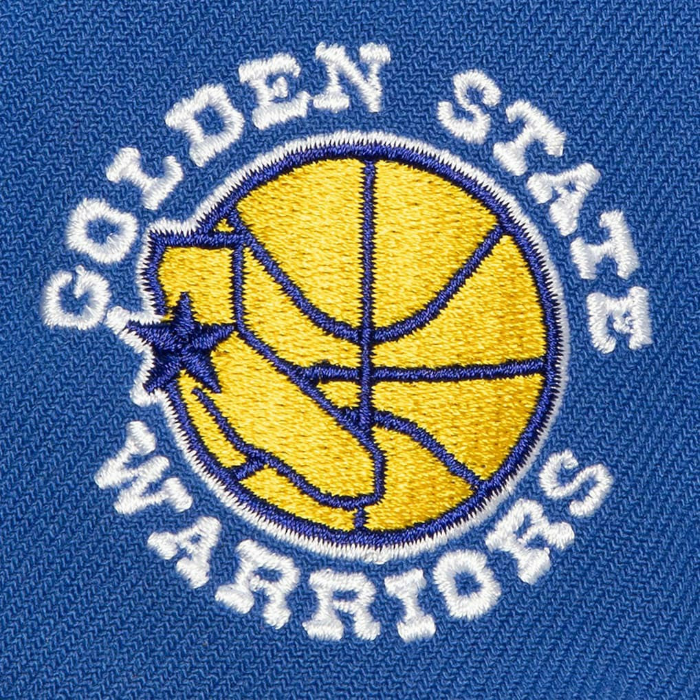 White/Royal Golden State Warriors Retro Sport Color Block Script Snapback Hat sale | NBA