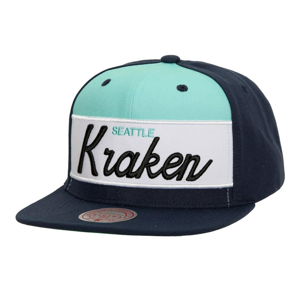 Seattle Kraken Mitchell & Ness Retro Script Colorblock Snapback Hat -  NHL Hats