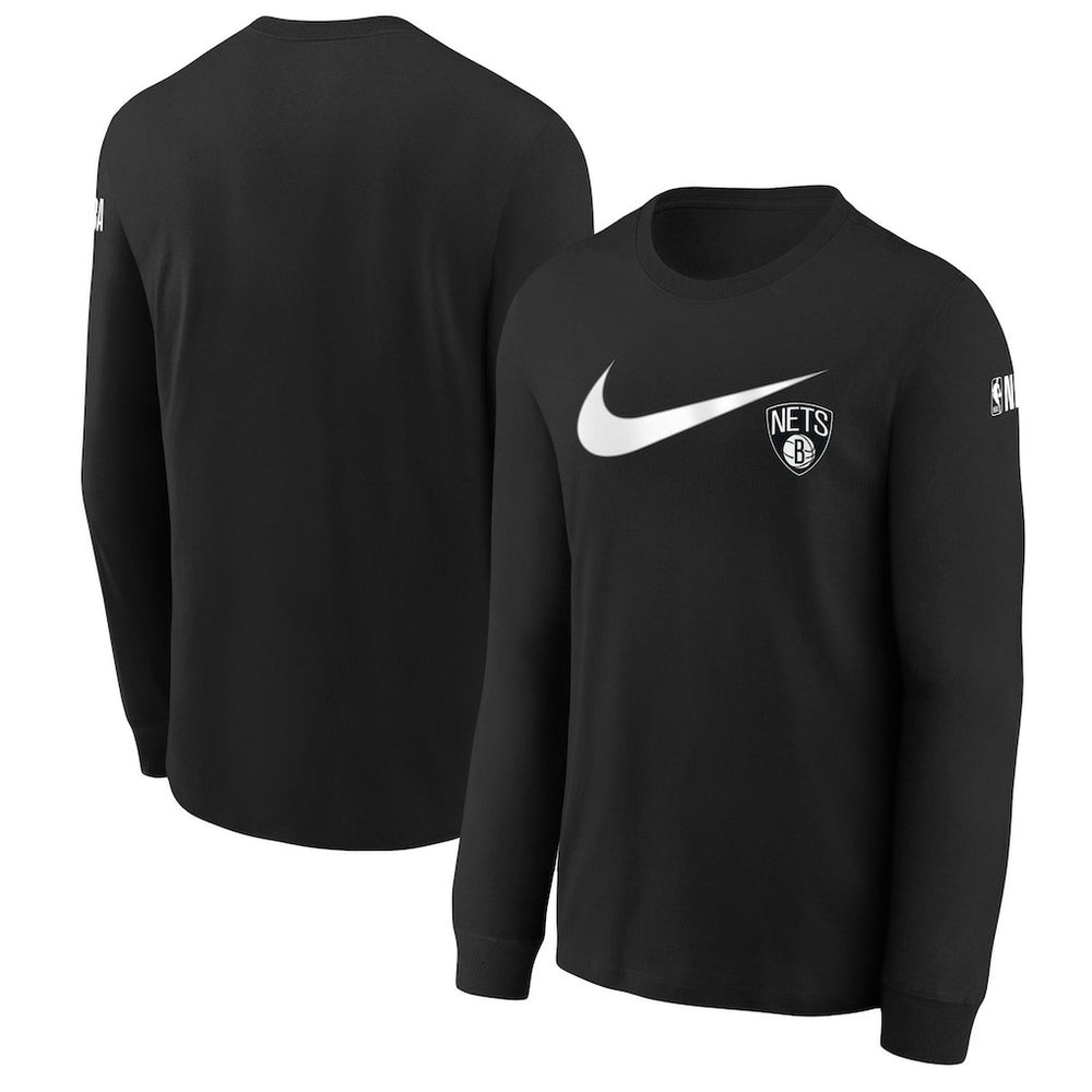 Black Brooklyn Nets Youth Swoosh Long Sleeve T-Shirt | NBA