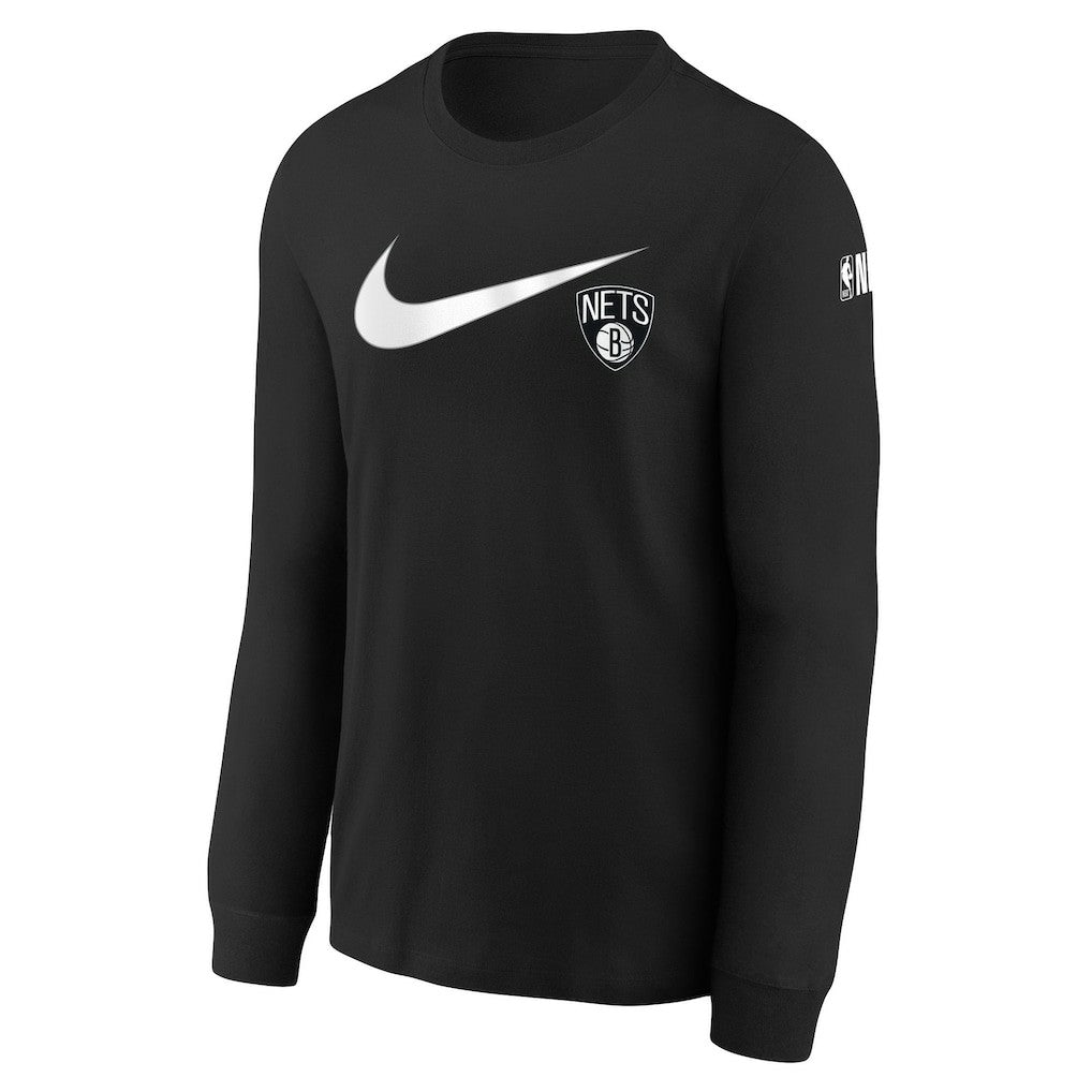 Black Brooklyn Nets Youth Swoosh Long Sleeve T-Shirt | NBA