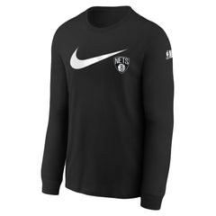 Black Brooklyn Nets Youth Swoosh Long Sleeve T-Shirt | NBA