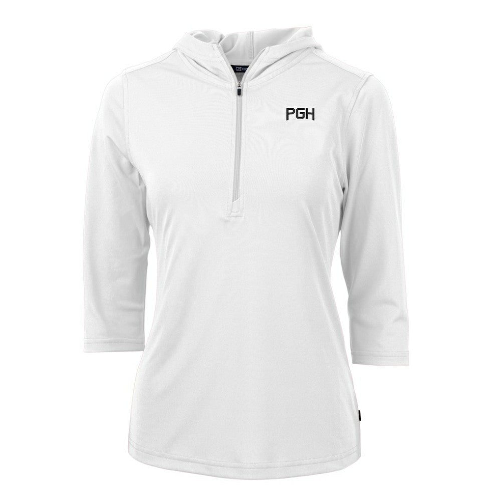 Pittsburgh Pirates Cutter & Buck Women's City Connect Virtue Eco Pique Half-Zip 3/4 Sleeve Pullover Hoodie - MLB Hoodies