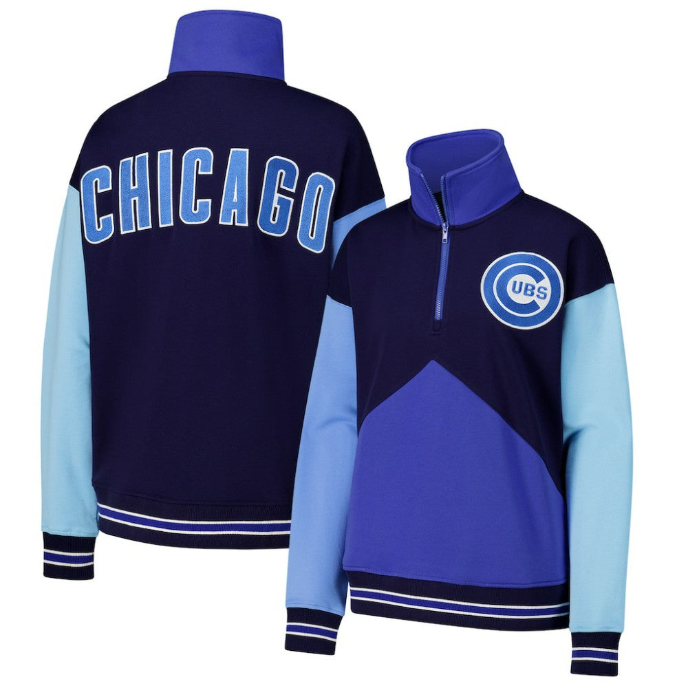 Chicago Cubs Terez Women's Classic Colorblock Quarter-Zip Sweatshirt - MLB Sweatshirts