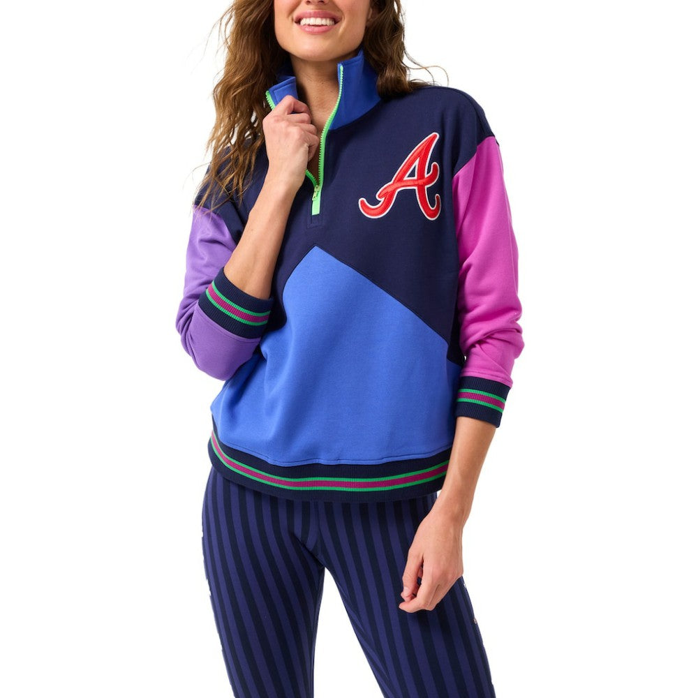Atlanta Braves Terez Women's Classic Colorblock Quarter-Zip Sweatshirt - MLB Sweatshirts