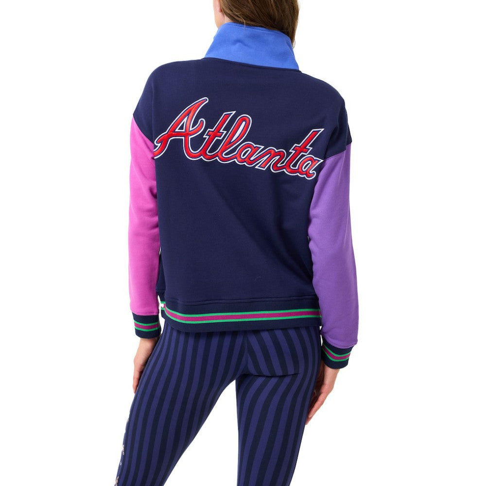 Atlanta Braves Terez Women's Classic Colorblock Quarter-Zip Sweatshirt - MLB Sweatshirts