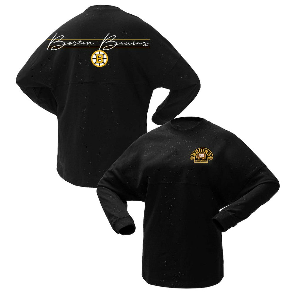 Boston Bruins Fanatics Women's 100th Anniversary Sparkle Spirit Jersey T-Shirt -  NHL T-shirts