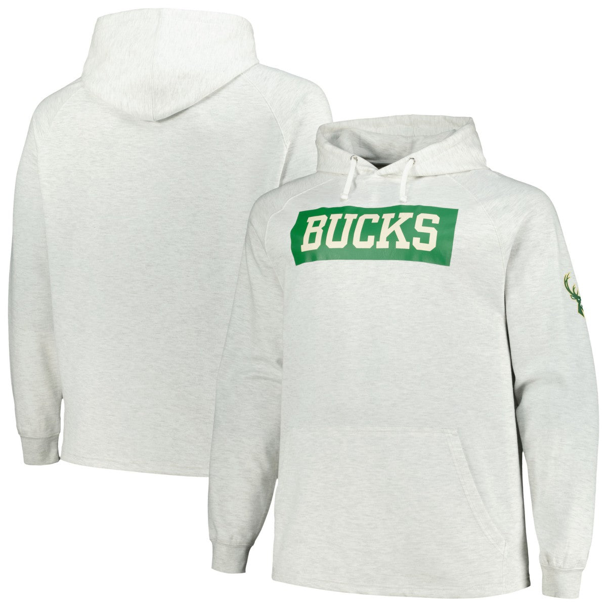Ash Milwaukee Bucks Big & Tall Raglan Tri-Blend Pullover Hoodie | NBA