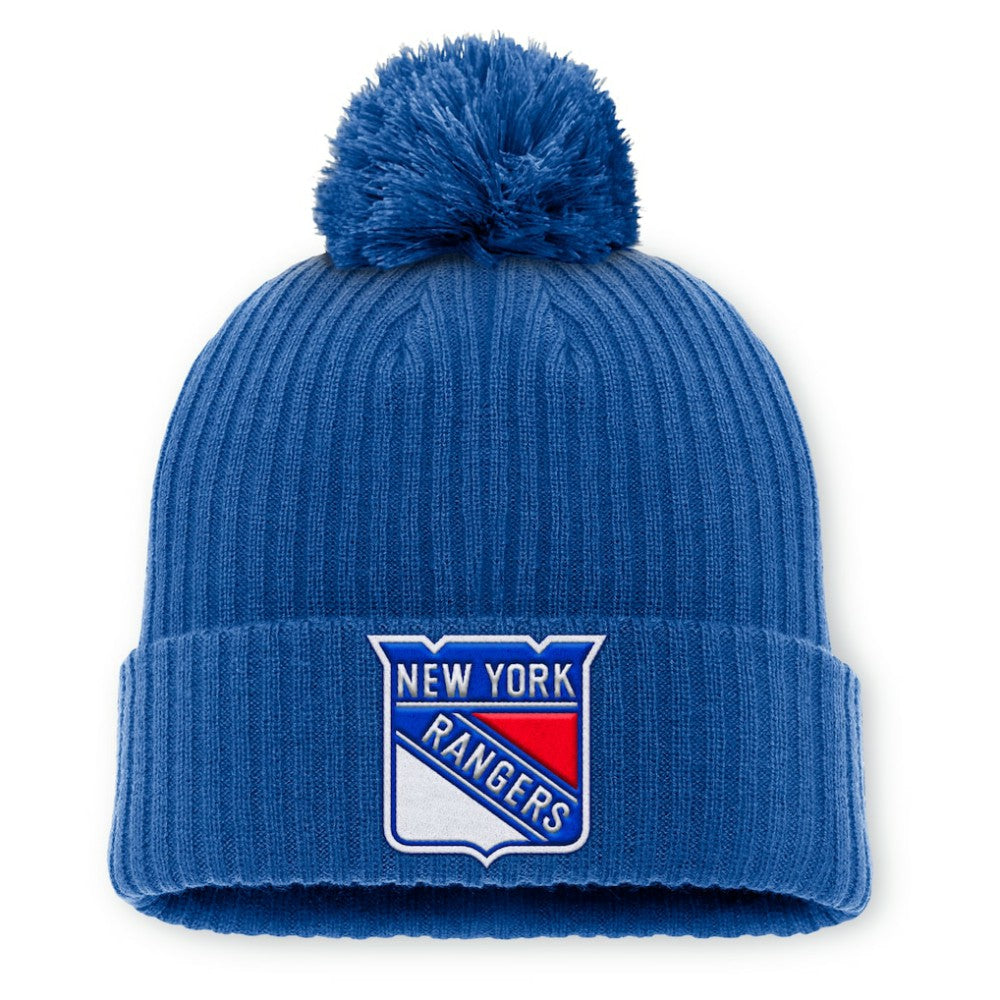 New York Rangers Fanatics Primary Logo Cuffed Knit Hat with Pom -  NHL Hats