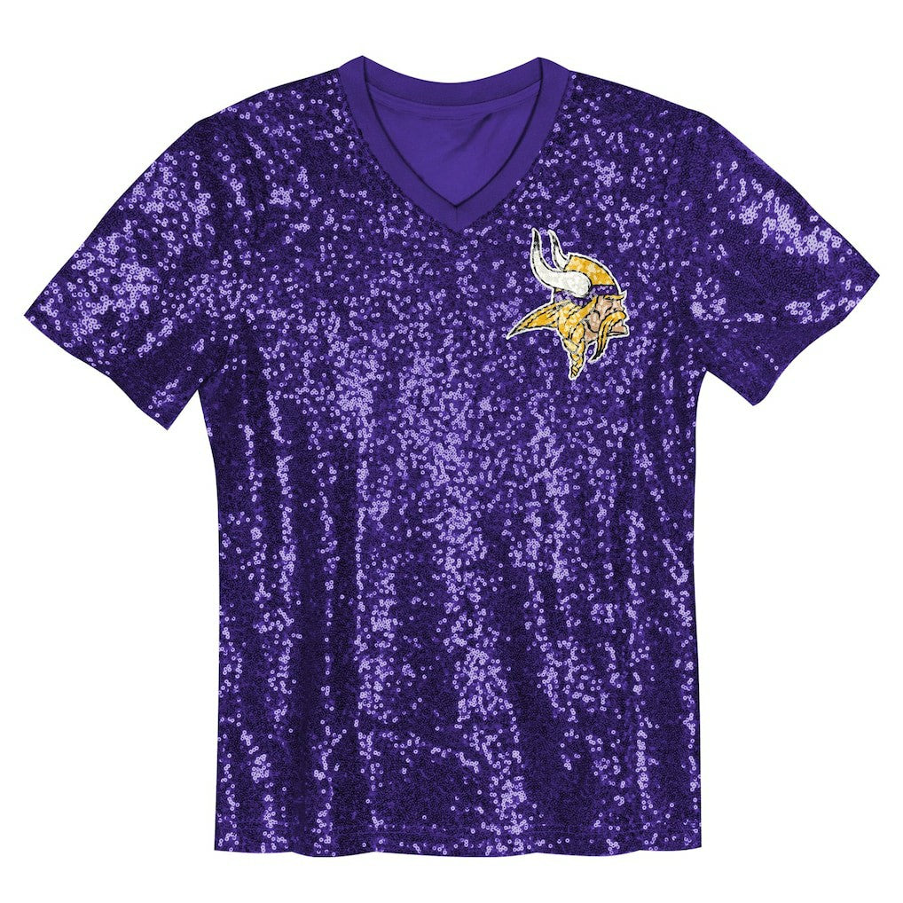 Minnesota Vikings Justin Jefferson  Girls Youth Sequin V-Neck Fashion Jersey | NFL Discount