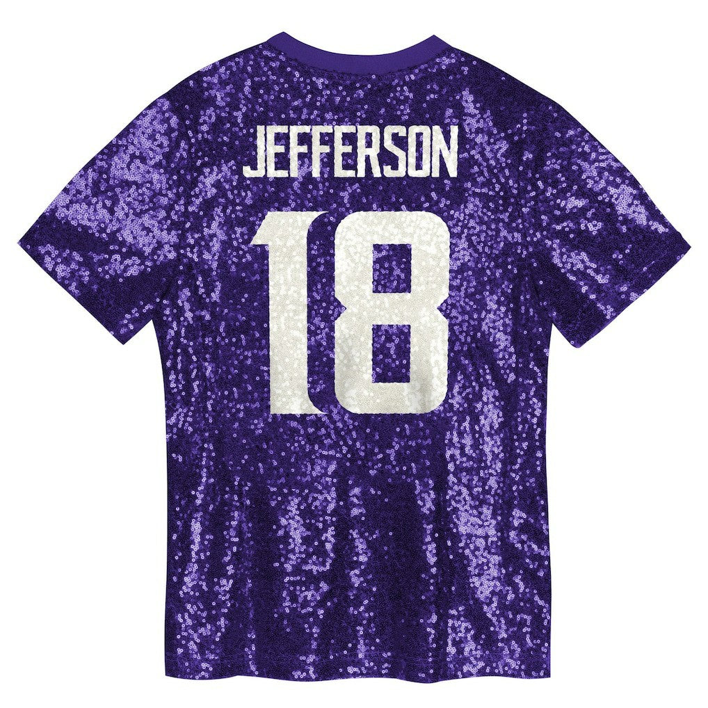 Minnesota Vikings Justin Jefferson  Girls Youth Sequin V-Neck Fashion Jersey | NFL Discount