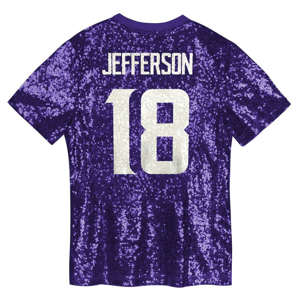 Minnesota Vikings Justin Jefferson  Girls Youth Sequin V-Neck Fashion Jersey | NFL Discount