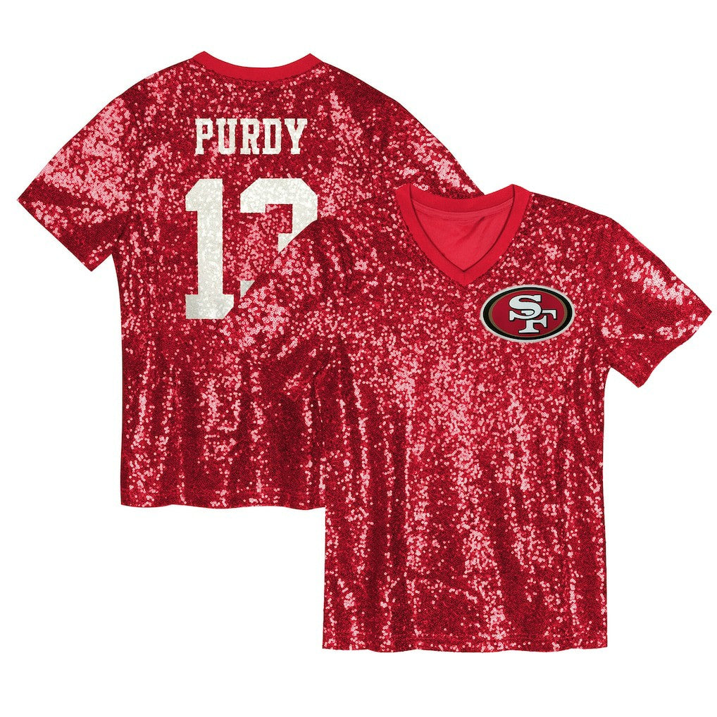 San Francisco 49ers Brock Purdy  Girls Youth Sequin V-Neck Fashion Jersey | NFL Sale