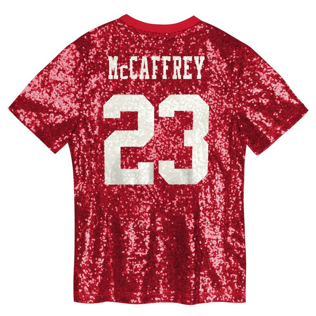 San Francisco 49ers Christian McCaffrey  Girls Youth Sequin V-Neck Fashion Jersey | NFL Outlet