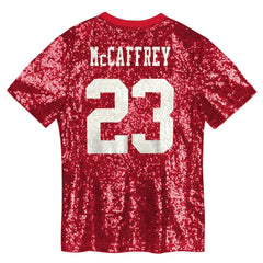 San Francisco 49ers Christian McCaffrey  Girls Youth Sequin V-Neck Fashion Jersey | NFL Outlet