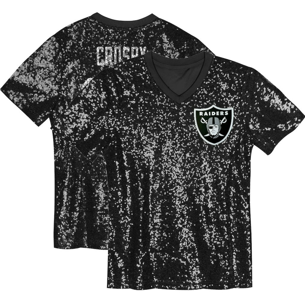 Las Vegas Raiders Maxx Crosby  Girls Youth Sequin V-Neck Fashion Jersey | NFL Online