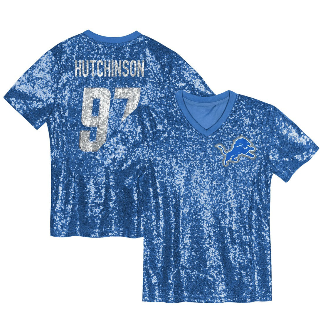 Detroit Lions Aidan Hutchinson  Girls Youth Sequin V-Neck Fashion Jersey | NFL Near me