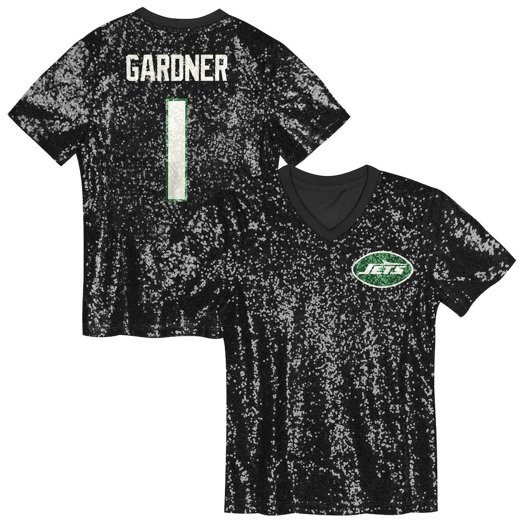 New York Jets Sauce Gardner  Girls Youth Sequin V-Neck Fashion Jersey | NFL Outlet