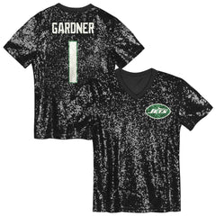 New York Jets Sauce Gardner  Girls Youth Sequin V-Neck Fashion Jersey | NFL Outlet
