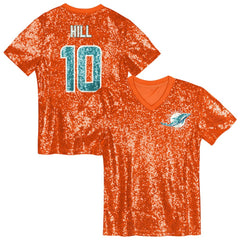 Miami Dolphins Tyreek Hill  Girls Youth Sequin V-Neck Fashion Jersey | NFL Outlet