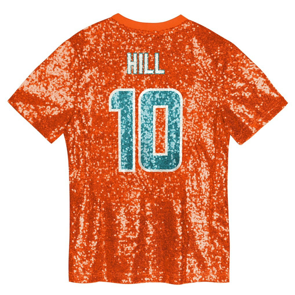 Miami Dolphins Tyreek Hill  Girls Youth Sequin V-Neck Fashion Jersey | NFL Outlet