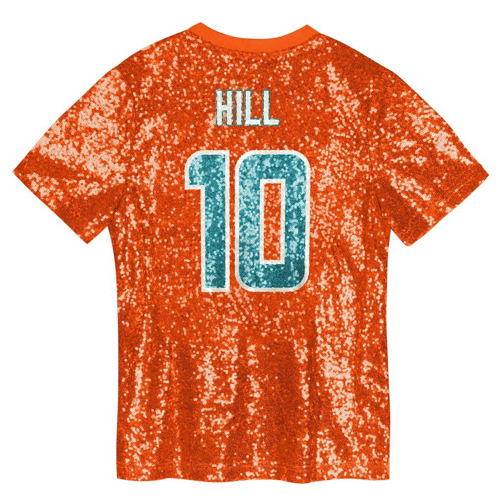 Miami Dolphins Tyreek Hill  Girls Youth Sequin V-Neck Fashion Jersey | NFL Outlet