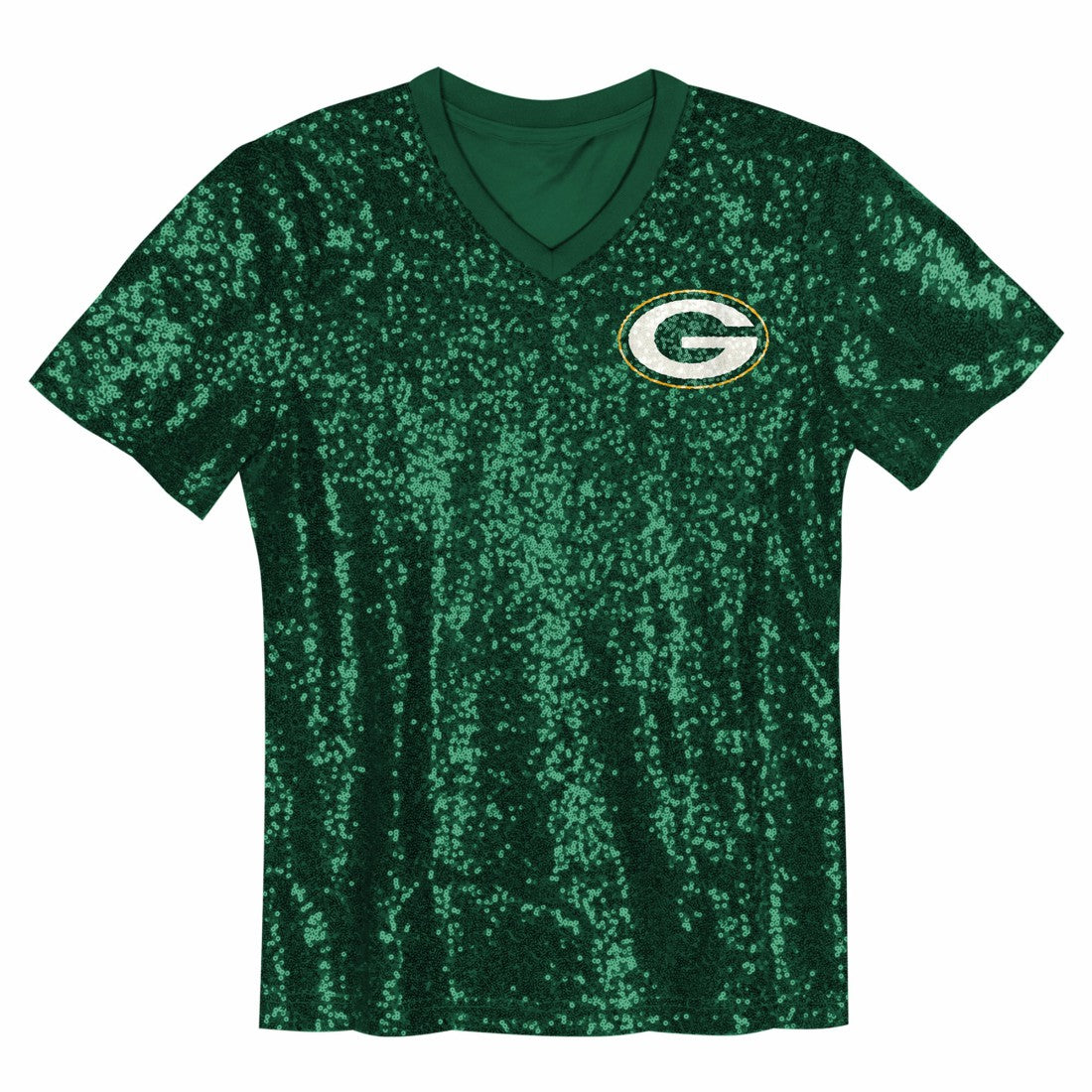Green Bay Packers Jordan Love  Girls Youth Sequin V-Neck Fashion Jersey | NFL New
