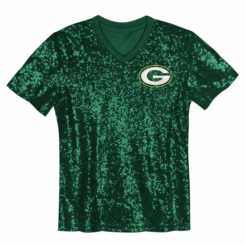 Green Bay Packers Jordan Love  Girls Youth Sequin V-Neck Fashion Jersey | NFL New