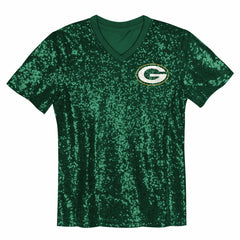 Green Bay Packers Jordan Love  Girls Youth Sequin V-Neck Fashion Jersey | NFL New