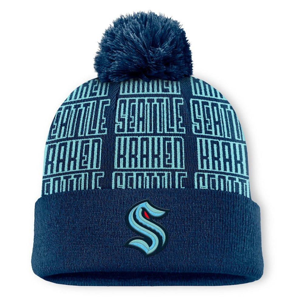 Seattle Kraken Fanatics Fundamental Empty Net Cuffed Knit Hat with Pom -  NHL Hats